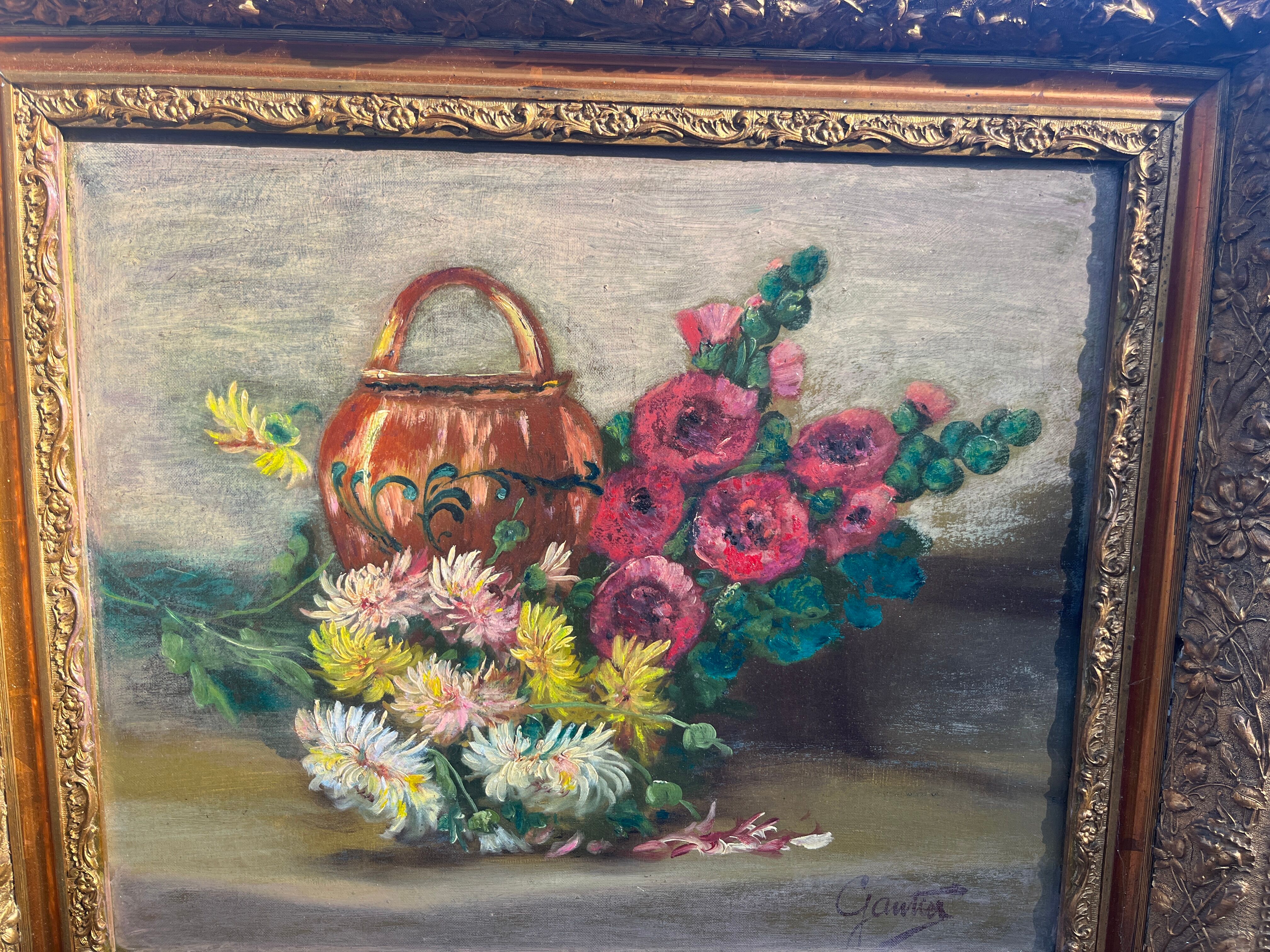 Still Life with Flowers - Oil on Canvas Signed Gautier - Frame Do