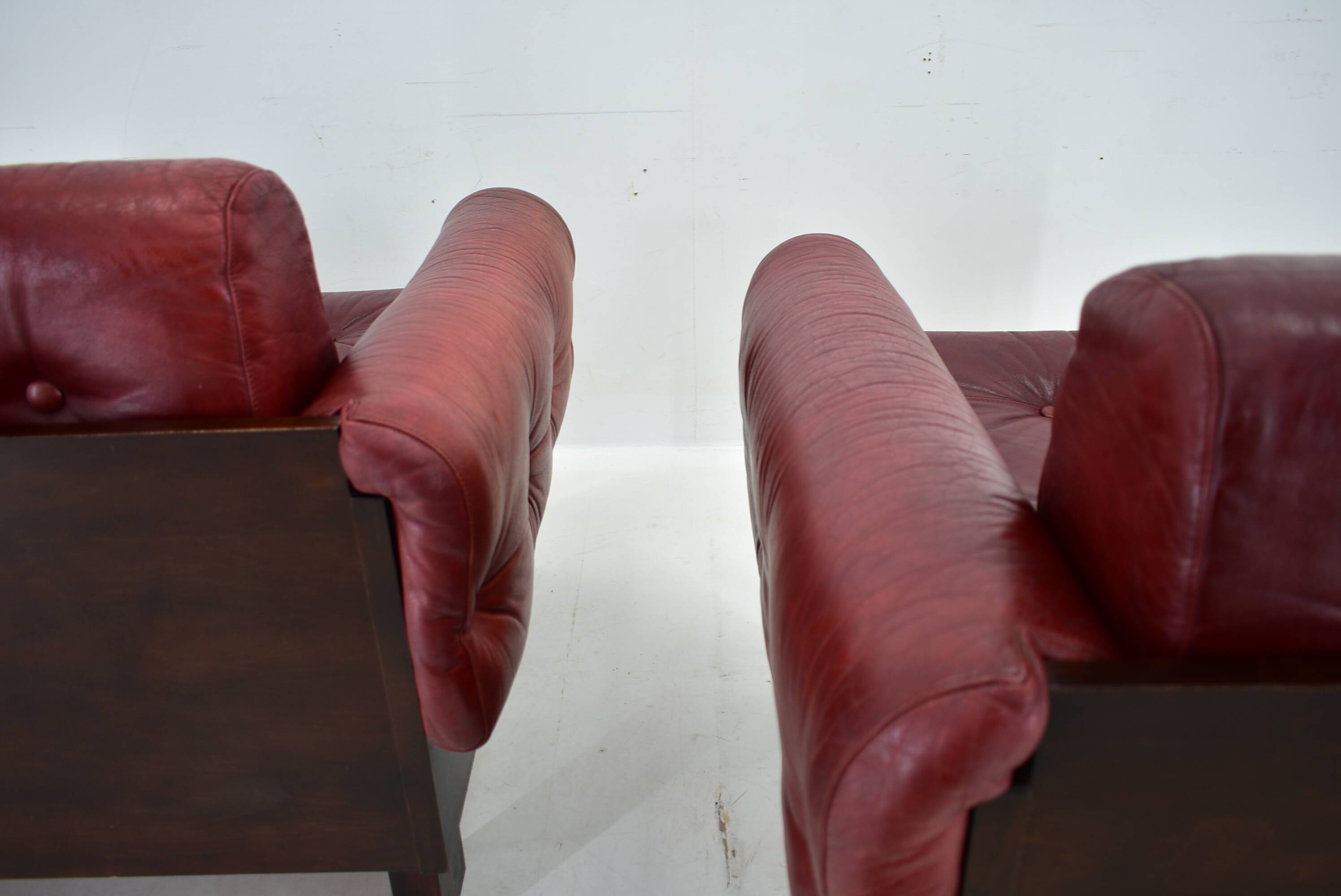 Pair of vintage leather armchairs , Czechoslovakia 1970s