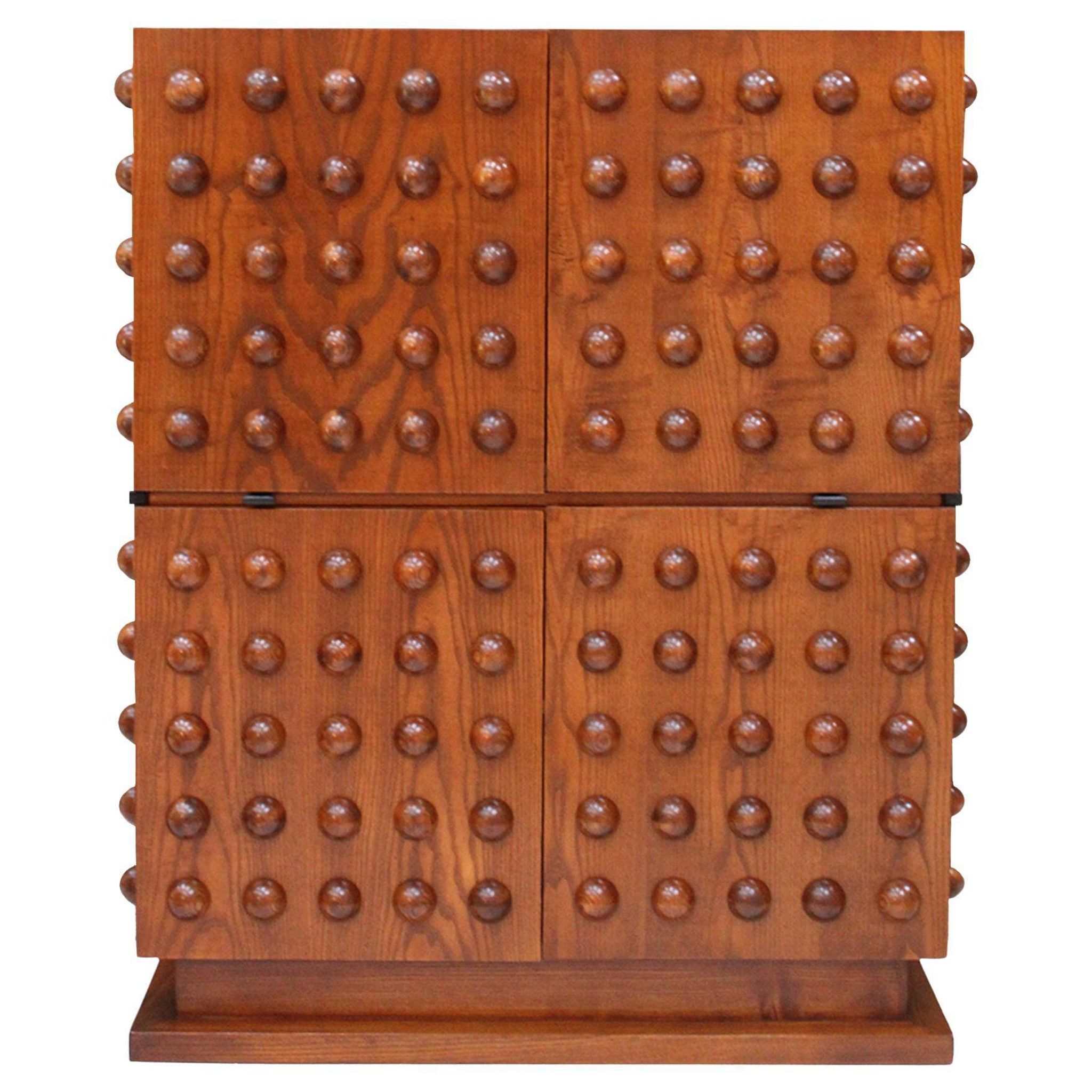 Brutalist Style Italian Dry Bar made of Oak Wood, Hand-carved Drinks Cabinet