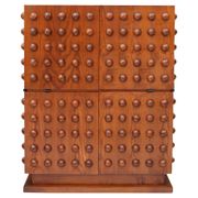 Brutalist Style Italian Dry Bar made of Oak Wood, Hand-carved Drinks Cabinet