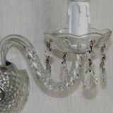 Pair of French vintage double crystal wall lights with barley twist glass arms.