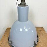 Bauhaus grey enamel industrial pendant lamp with glass cover, 1950s