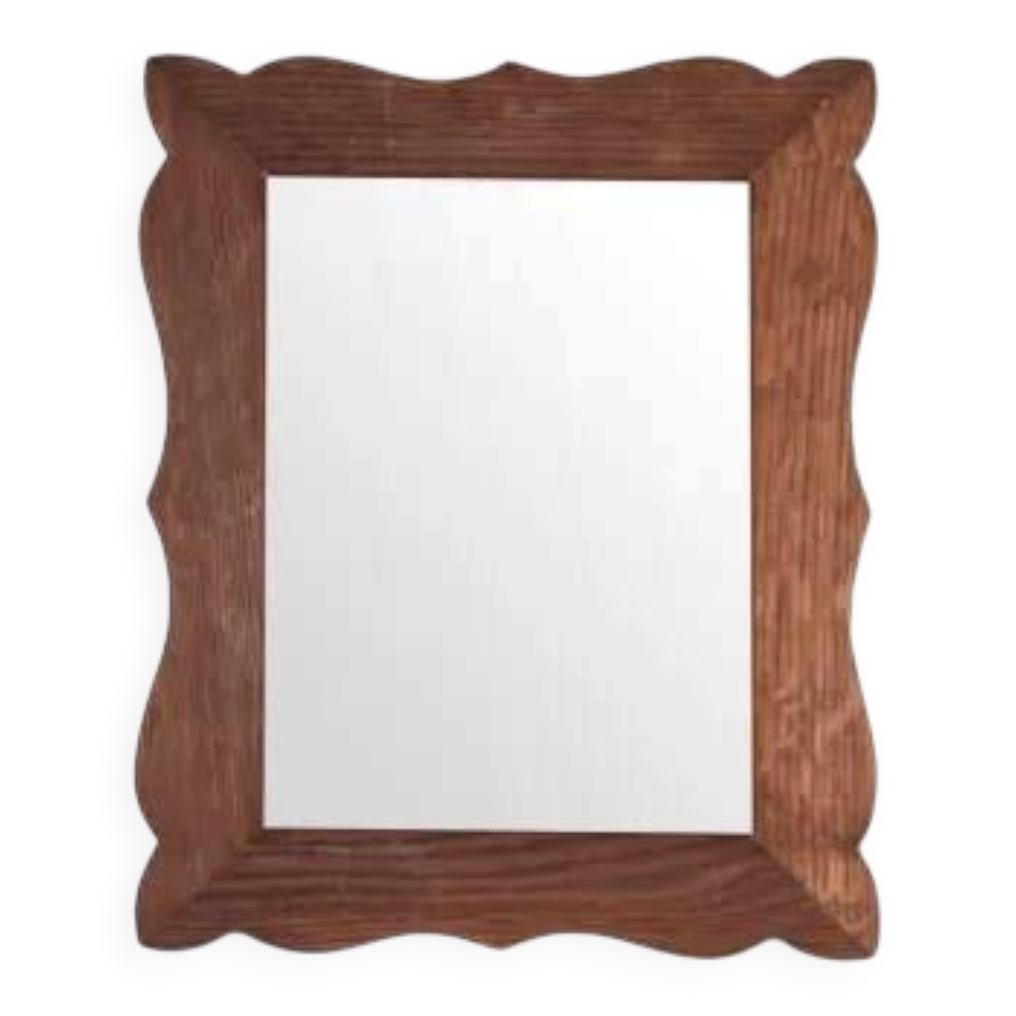 Miroir en chêne vintage des années 1970 avec cadre ondulé en forme de coquille.