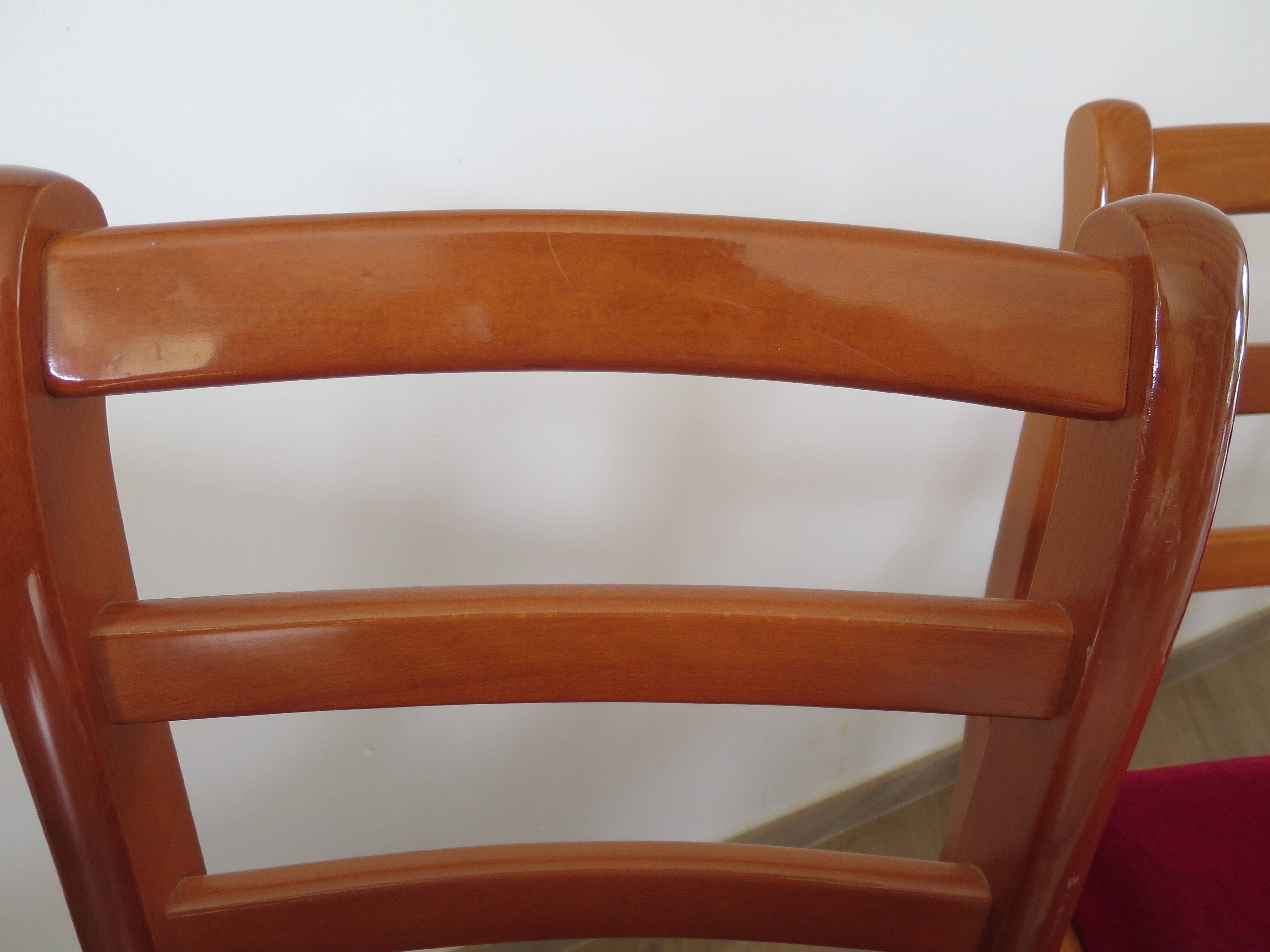 Solid cherry wood chairs and red velvet seat - Set of 4 - Louis Philippe style