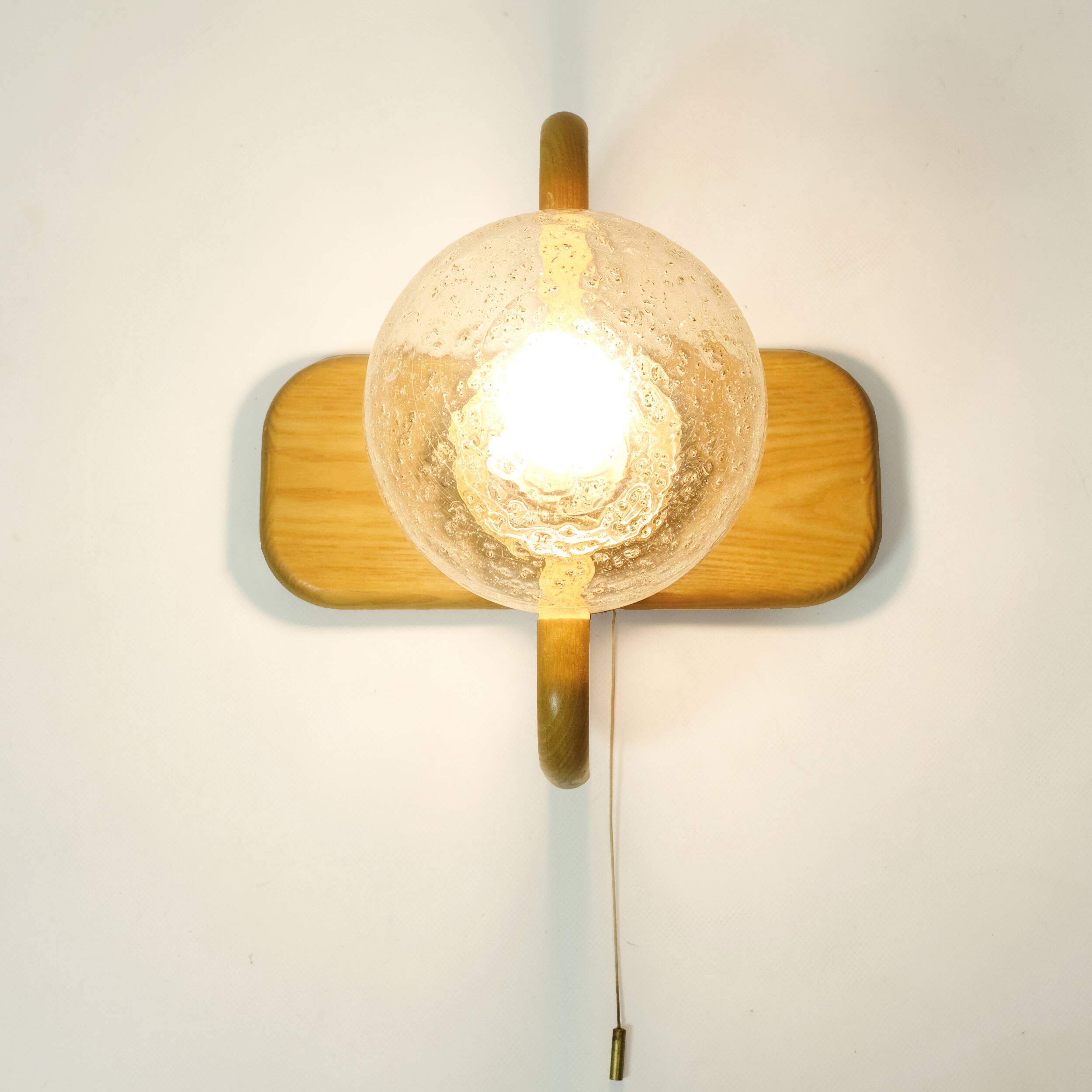 Kaiser Leuchten, wood and glass wall lamp from the 70s.