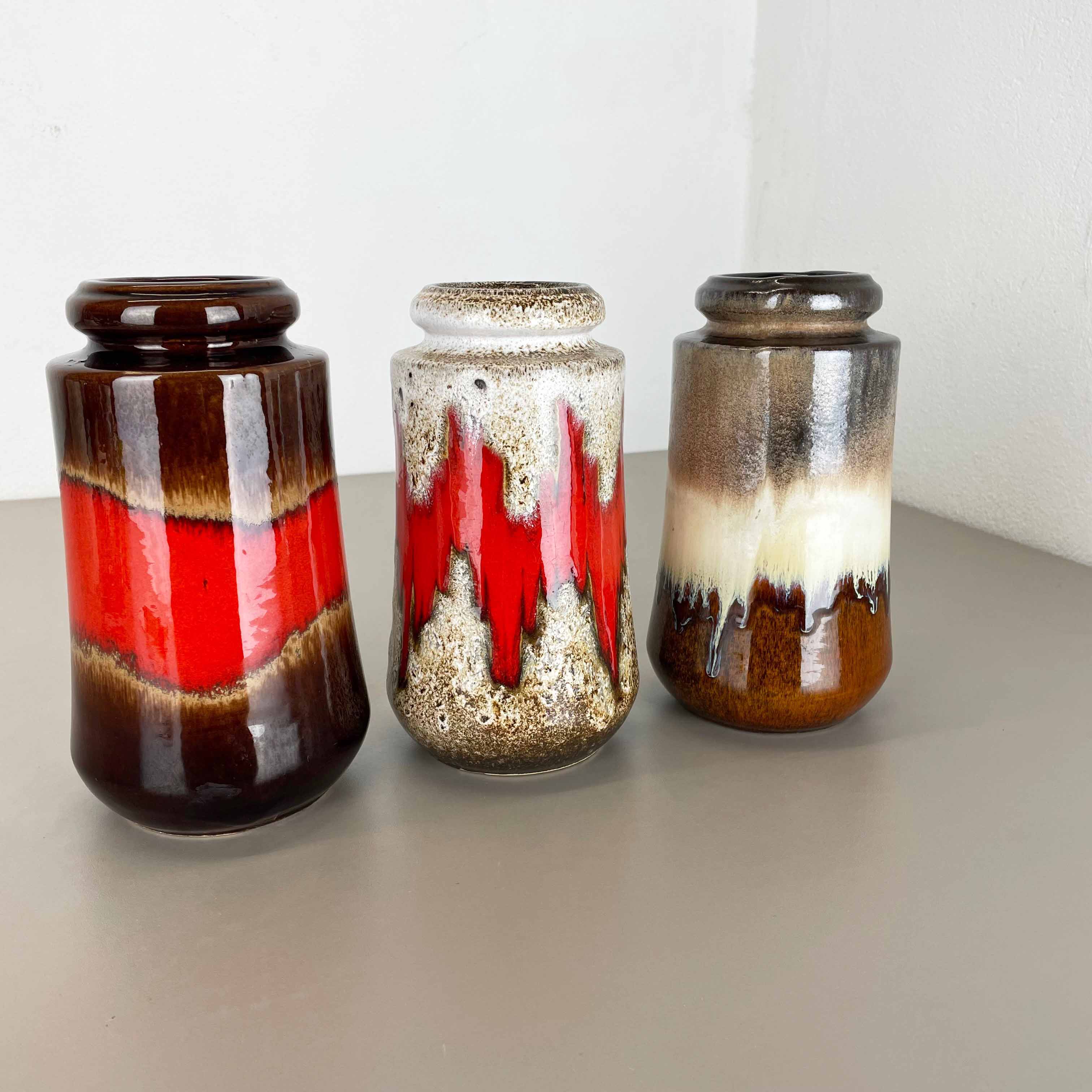 Set of three Vintage Pottery Fat Lava Vases Made by Scheurich, Germany, 1970s