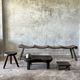 Small old Asian wooden coffee table in Japanese style, kidney-shaped top