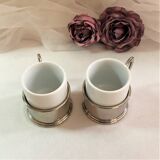 Set two porcelain cups and silver metal support