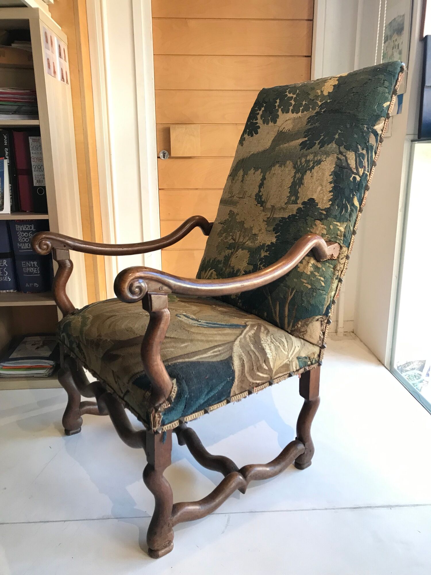 Louis XIII armchair called sheep's bones with aubusson tapestry
