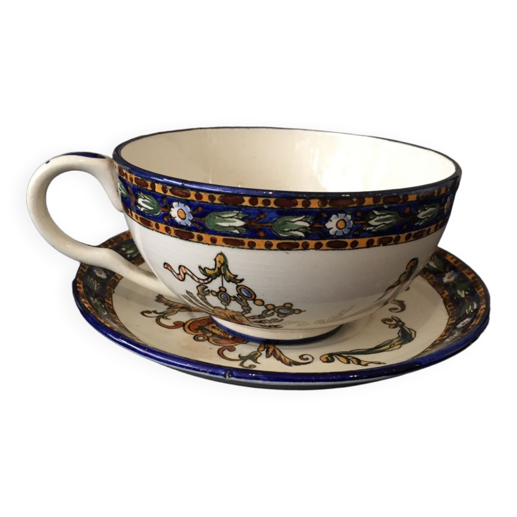 2 tasses et sous-tasses en faïence Villeroy et Boch, France-Saar
