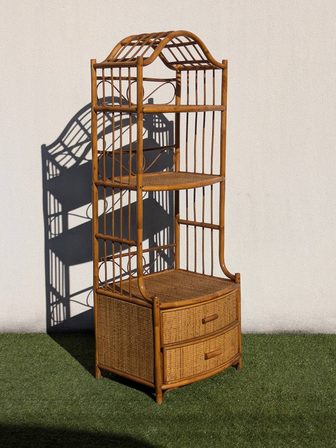 Vintage 1960s Rattan Bamboo Bookcase Shelf Buffet