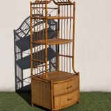Vintage 1960s Rattan Bamboo Bookcase Shelf Buffet