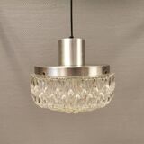 Beautiful hanging lamp in aluminium and hard-pressed crystal glass, probably Swedish