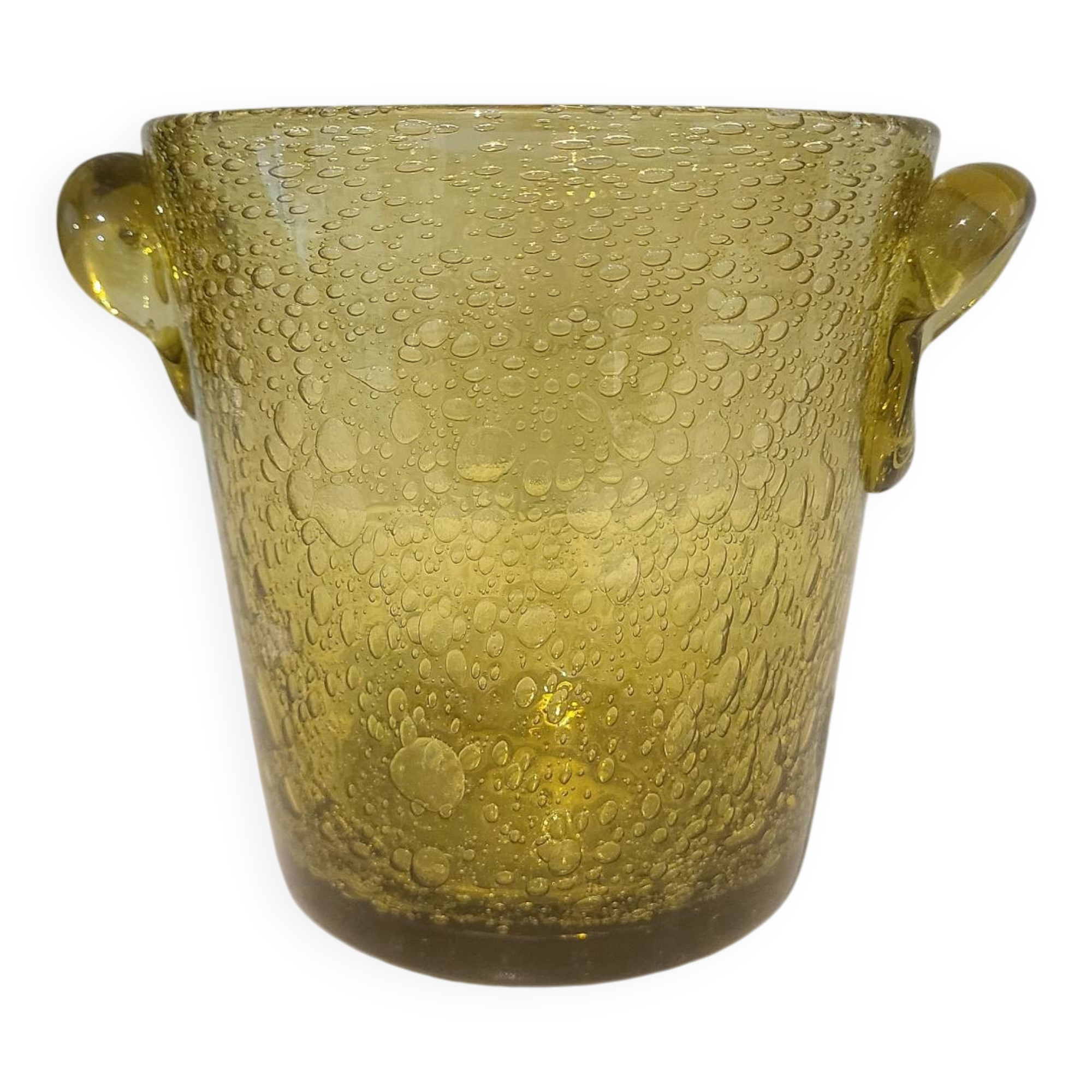 Vintage bubble-blown glass ice bucket by Biot.