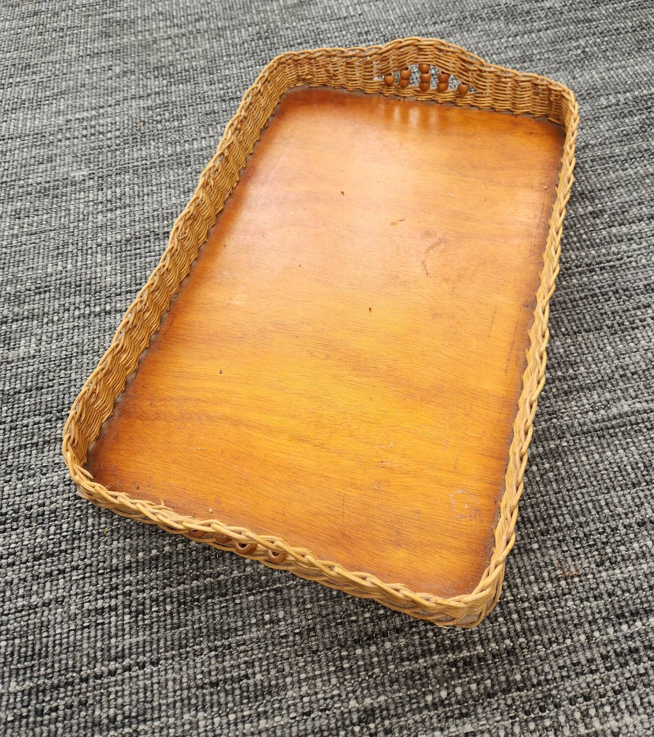 Wood and wicker vintage tray