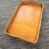 Wood and wicker vintage tray