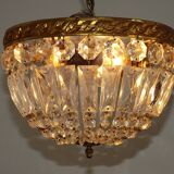 French Mid-Century Bronze and Crystal Bag Light – Flush Mount 5202