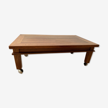 Teak coffee table on wheels