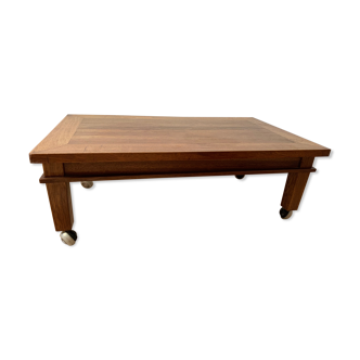 Teak coffee table on wheels