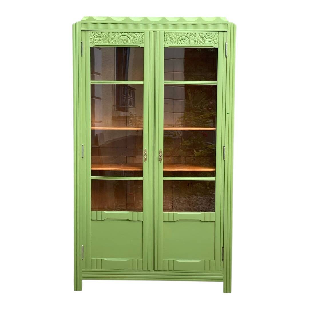 Armoire parisienne vitrée art déco 1930 kaki