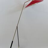 Articulated floor lamp with counterweight mid-century by Rupert Nikoll, nickel, brass.