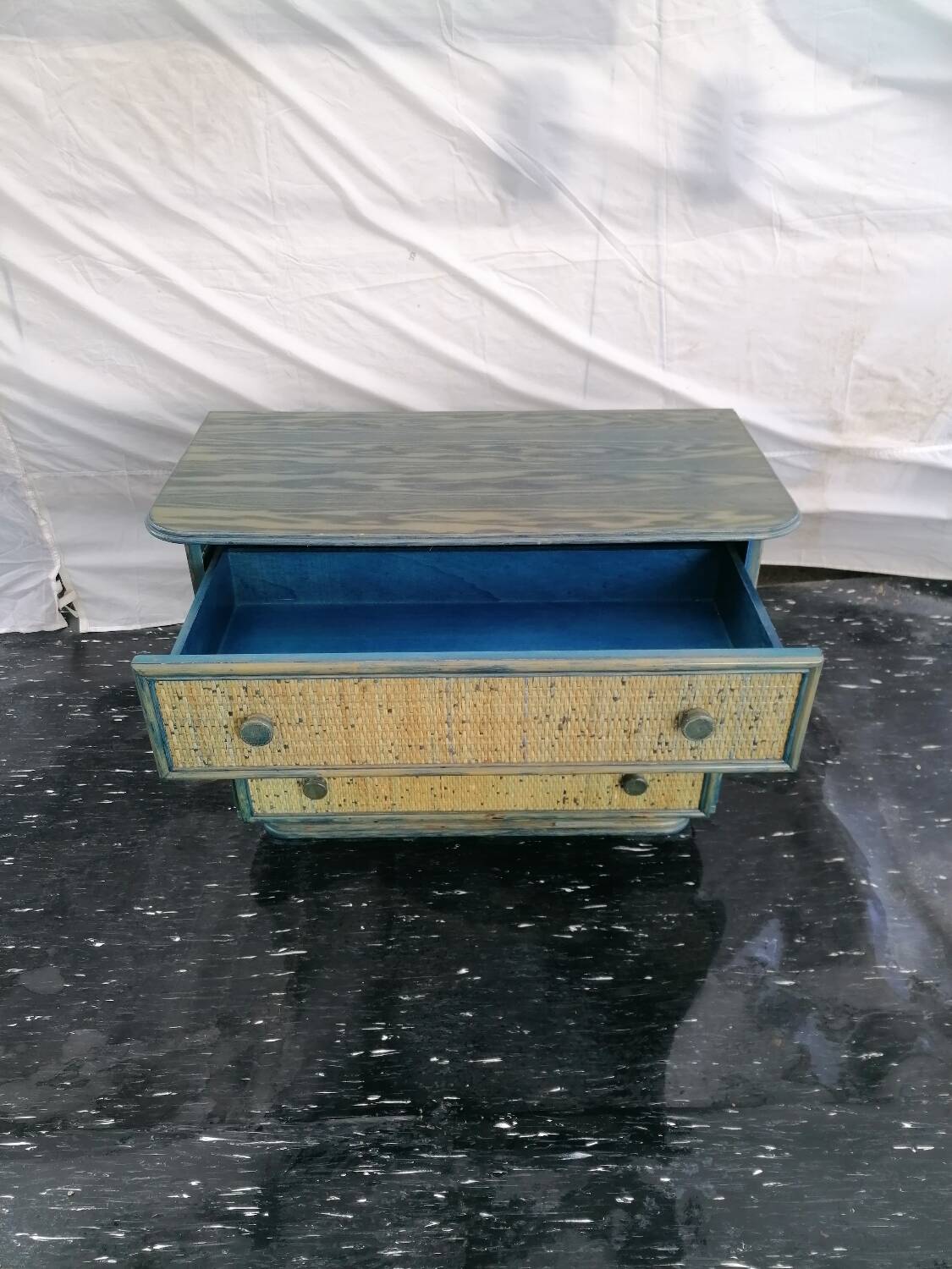 Maugrion chest of drawers in green and blue rattan