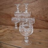 Set of 6 white wine/port glasses with grape and vine branch decoration cristal d'arc