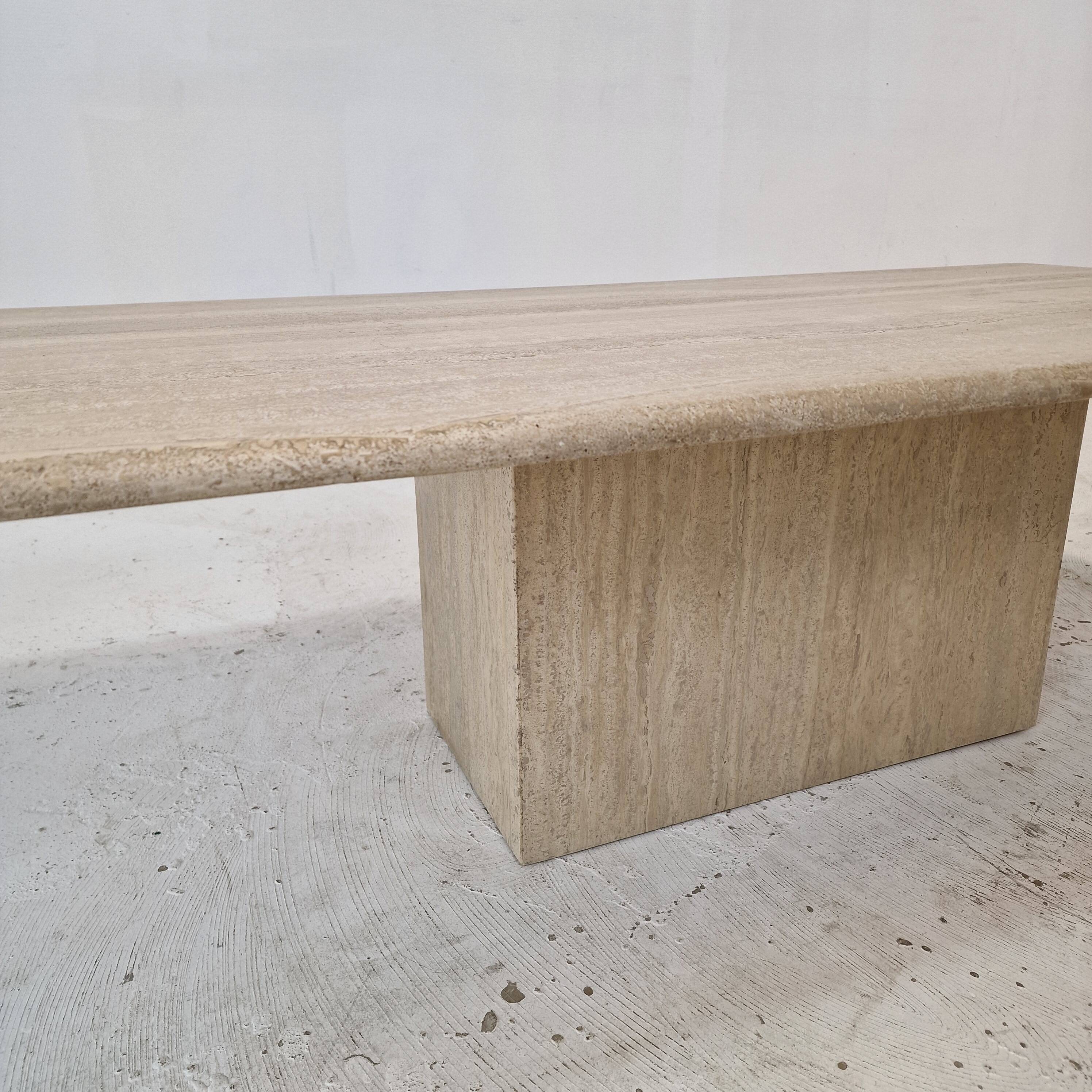 Italian Rectangle Coffee Table in Travertine, 1980s