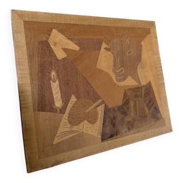 Wood marquetry panel Picasso