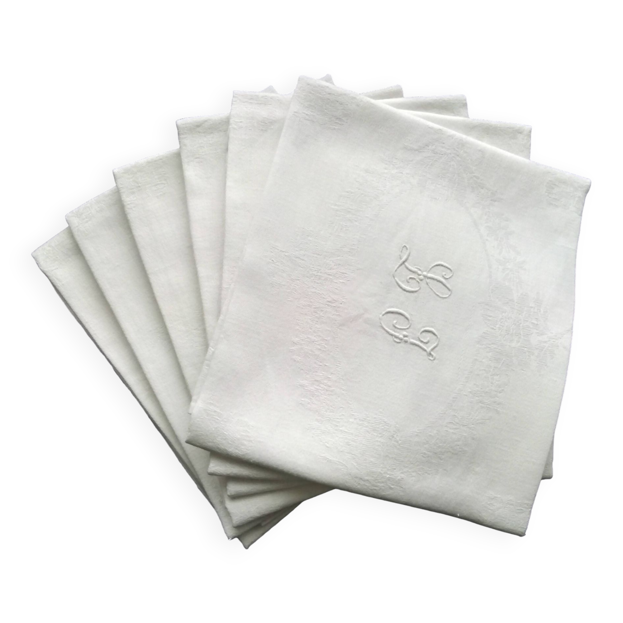 6 old LJ monogram damask cotton napkins