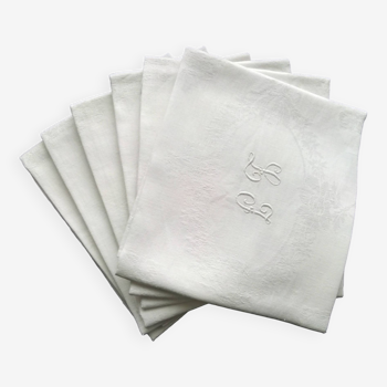 6 old LJ monogram damask cotton napkins