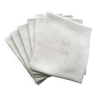 6 old LJ monogram damask cotton napkins