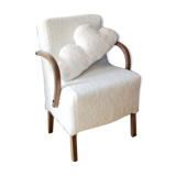Armchair completely redone moumoute fabrics matching rectangular cushion woodwork mink color