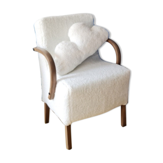 Armchair completely redone moumoute fabrics matching rectangular cushion woodwork mink color