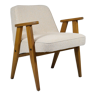 Original 366 armchair, designer J. Chierowski, 1960s icon, restored, cream fabric, teak wood