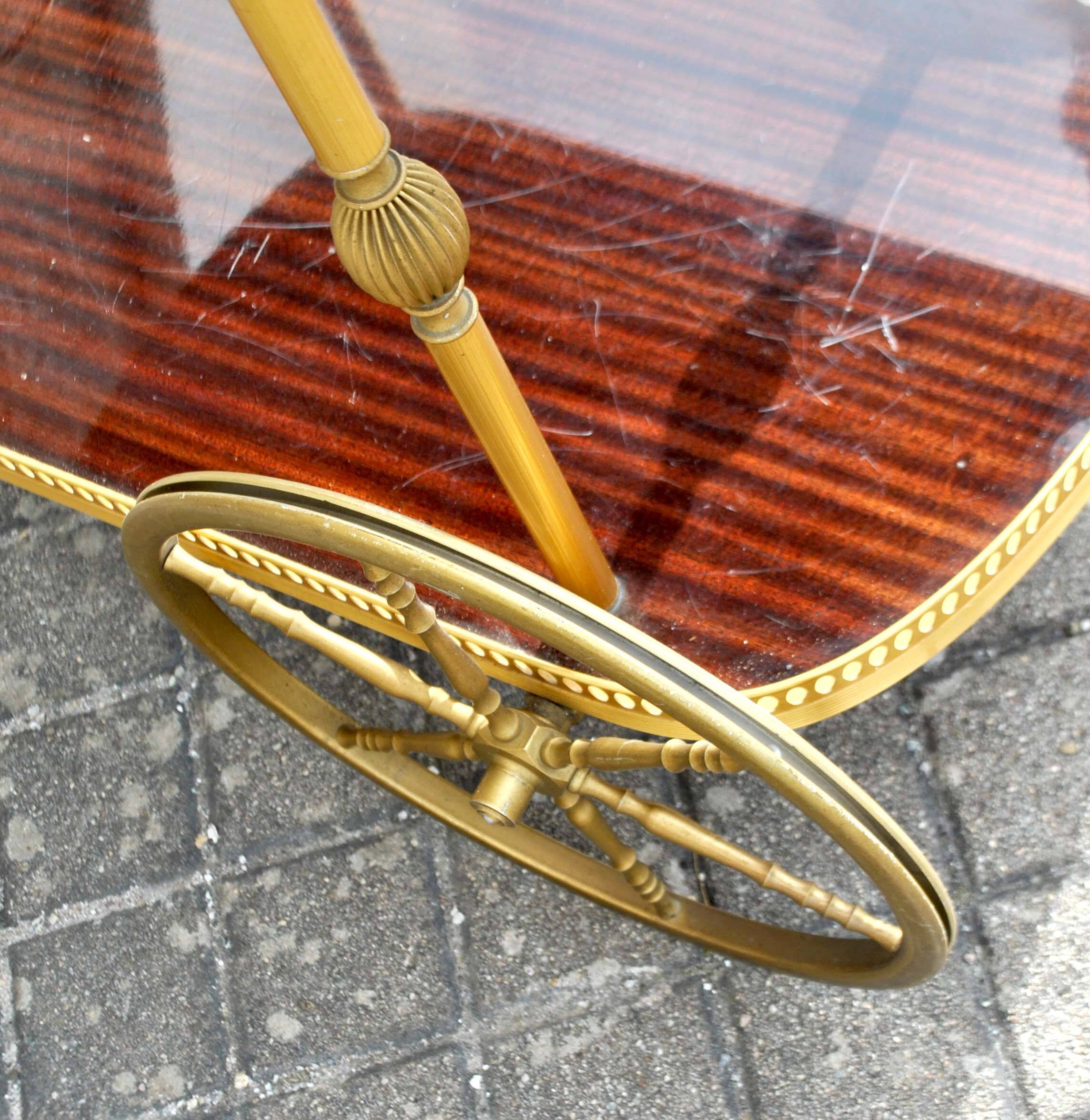 Vintage bar trolley in matte gold metal and melamine 1960