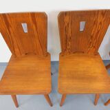 Set of 4 vintage brutalist wooden chairs from the 60s