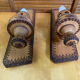 Pair of Vintage Pyrographed Wood Torch Wall Lights Mountain Style #
