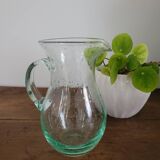pitcher in green bubbled glass