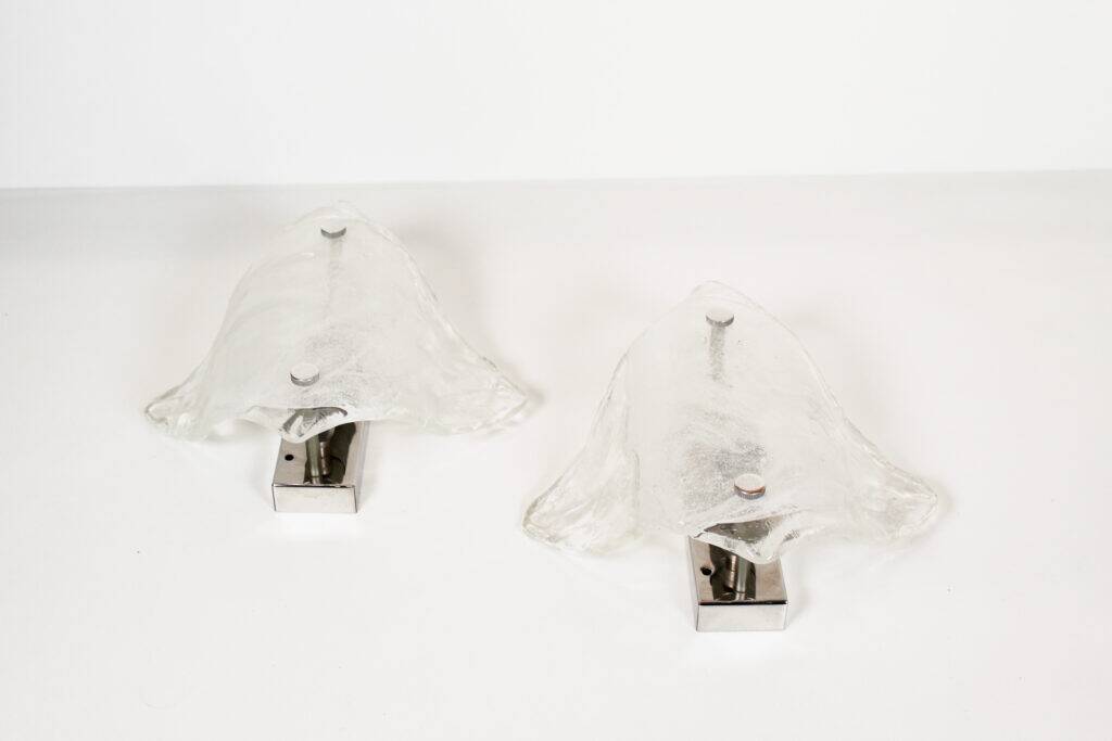 Set of two heavy ice glass 'Paper fold' sconces by Kalmar