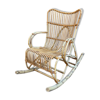 Rocking chair in rattan 70s