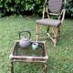Square coffee table bamboo and smoked glass, vintage