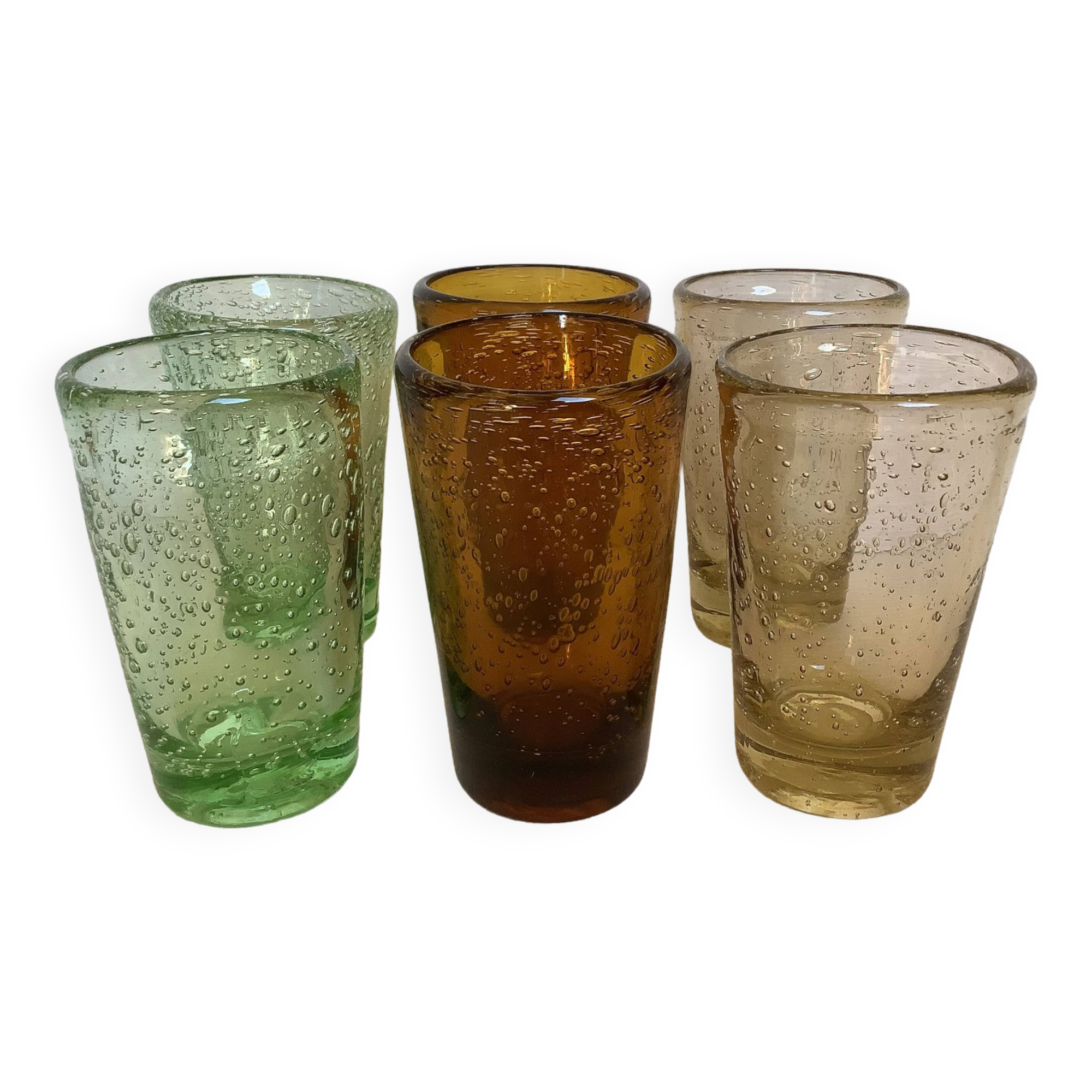 Six asymmetrical glasses with bubbles biot glassware