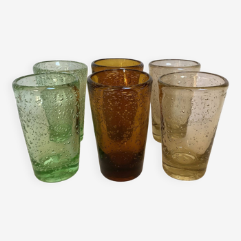 Six asymmetrical glasses with bubbles biot glassware