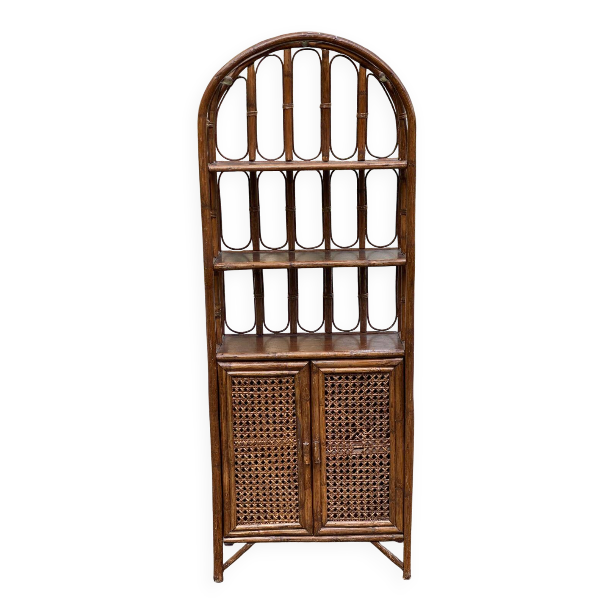 Étagère concave vintage large rotin et osier