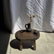 Small stool, oval solid teak accent stool wabi-sabi H26 47x33.