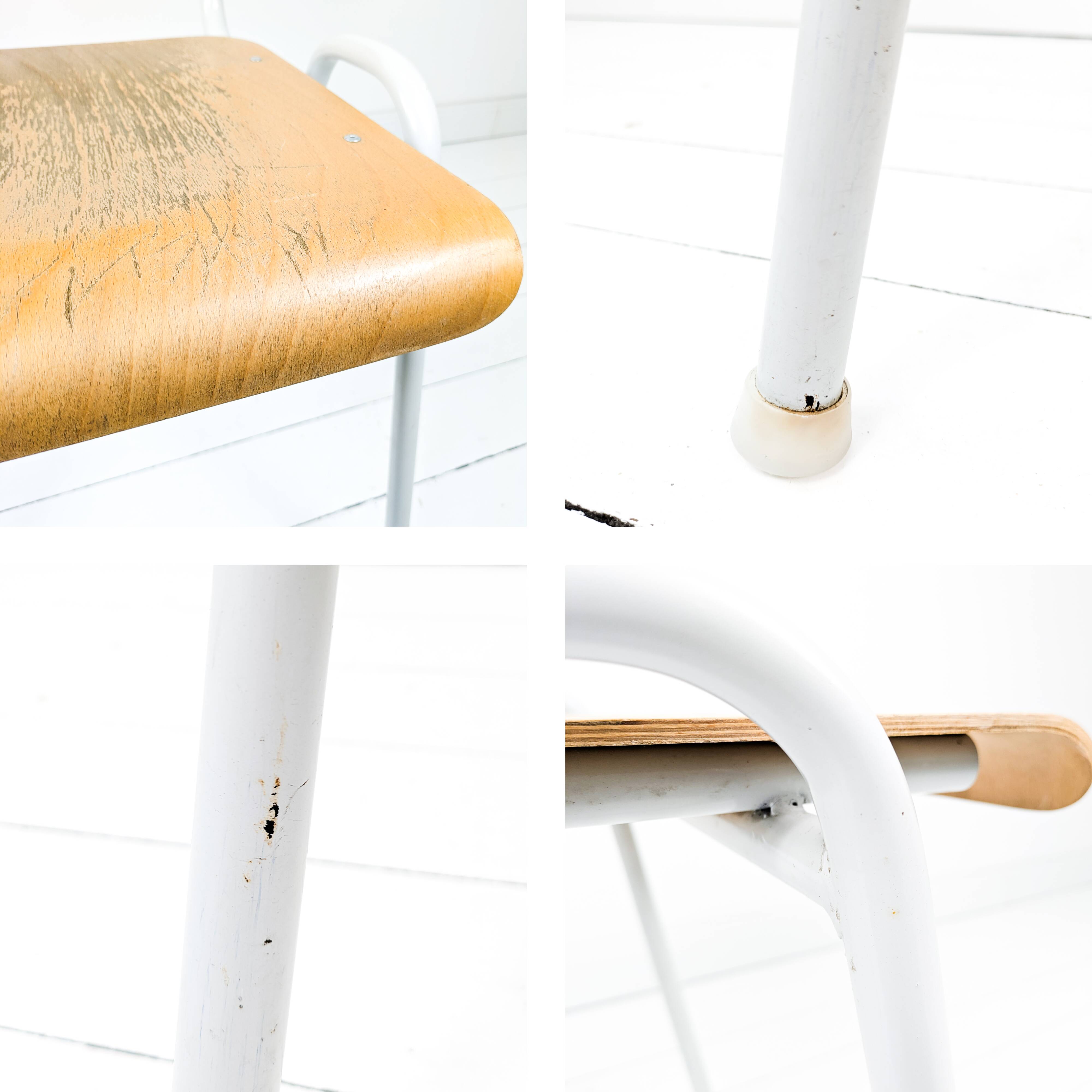 Chaise vintage Mid-Century bois et métal blanc style industriel scandinave