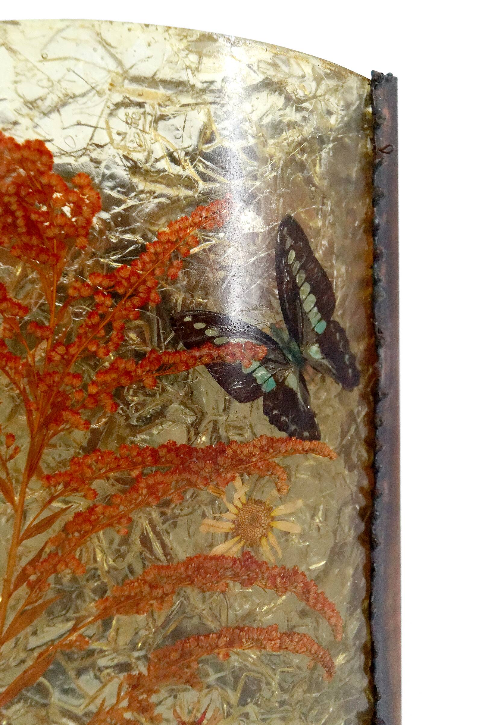 Corner wall light from the potters of Accolay in patinated copper and fractal resin,