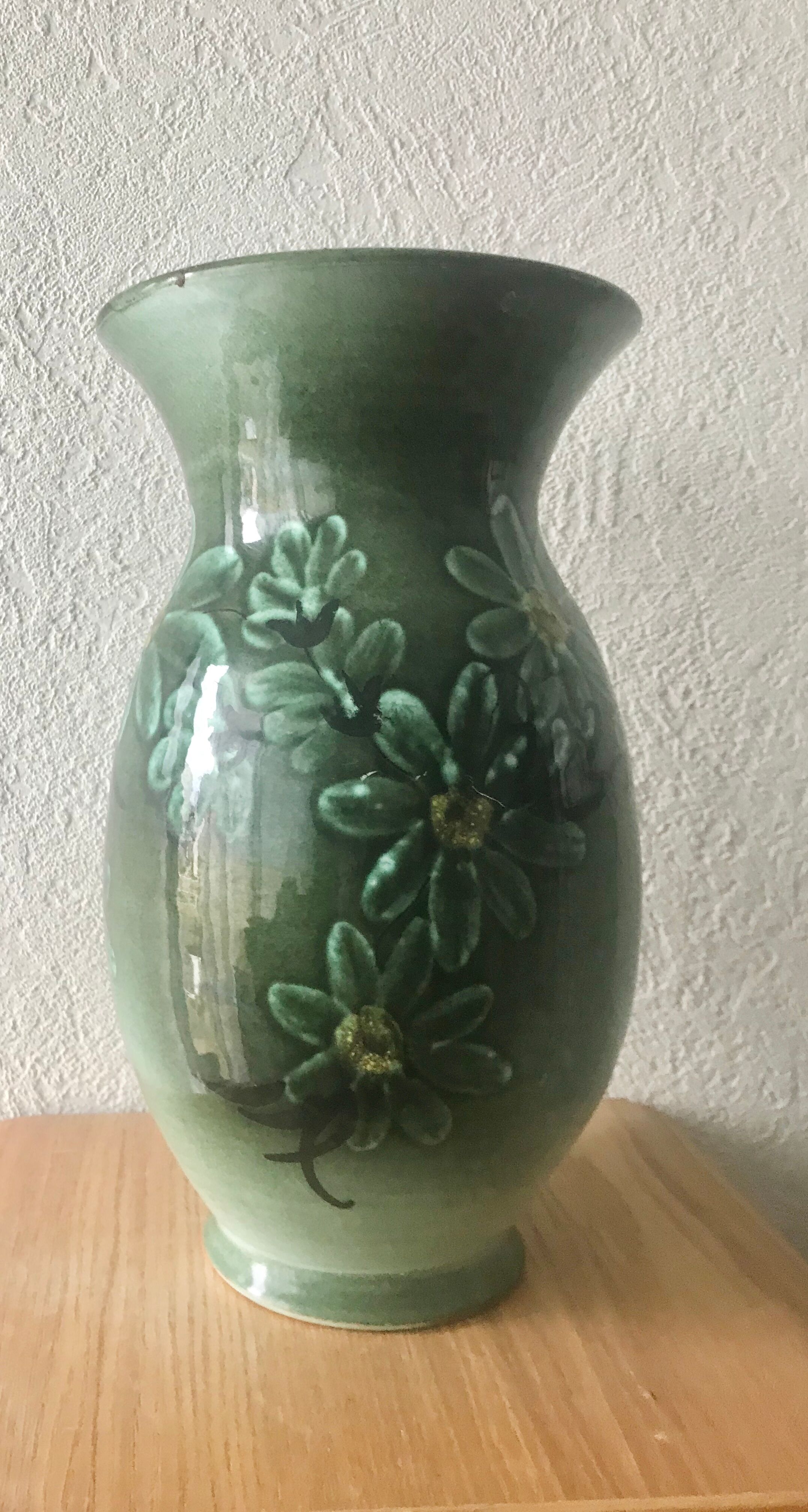 Green ceramic vase