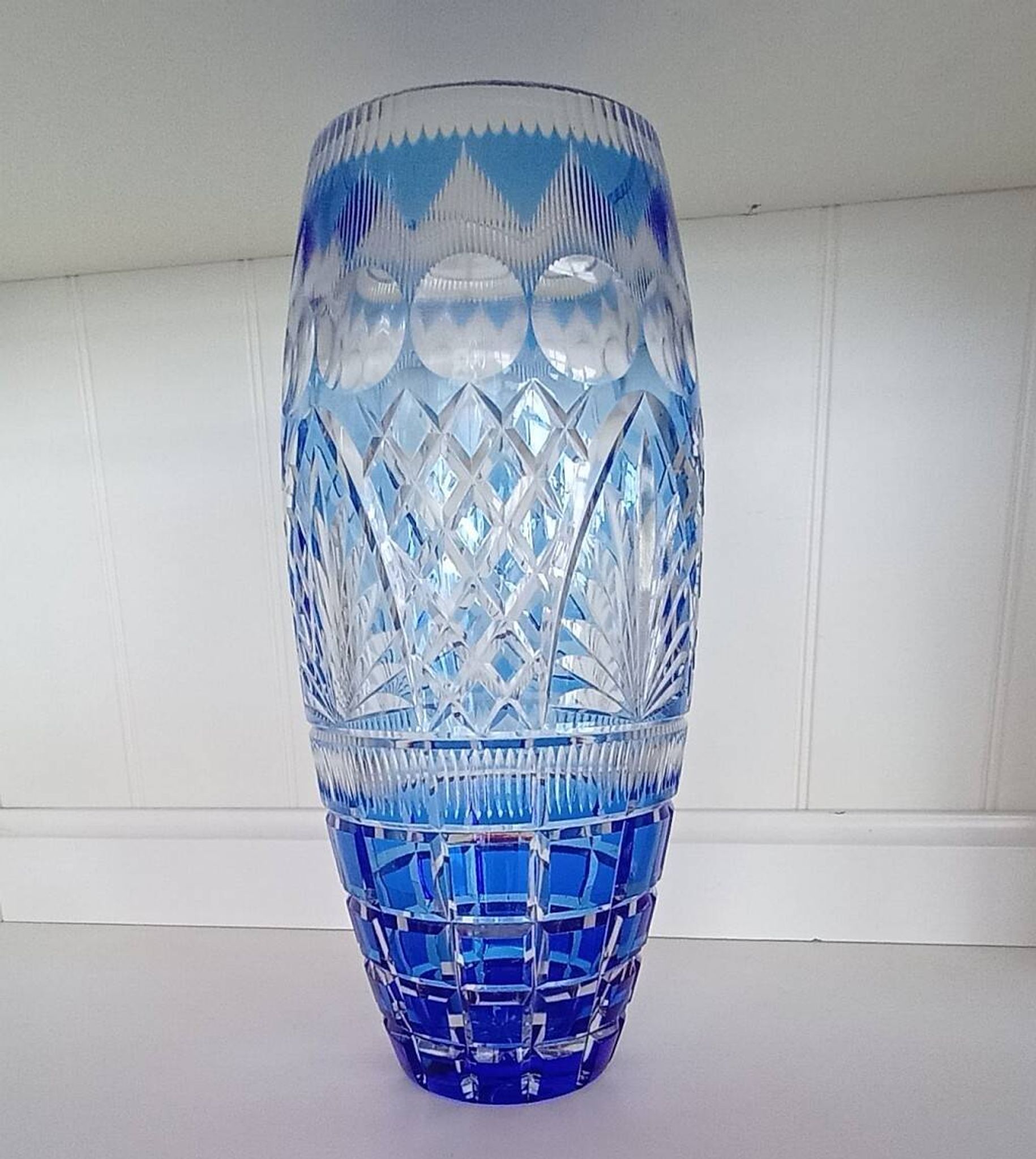 Large Vintage Nachtmann "Bamberg" Cobalt Blue Cut-to-Clear Crystal Vase
